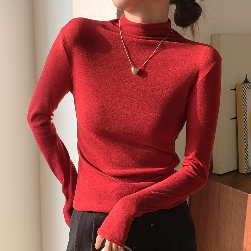 Half high neck solid color slim fit top