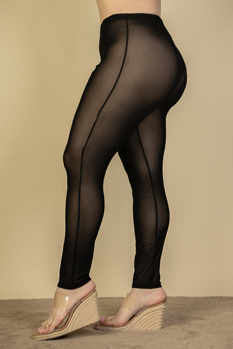 Plus Size Seam Front High Waist Mesh Leggings (CAPELLA)