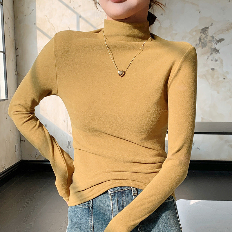 Half high neck solid color slim fit top