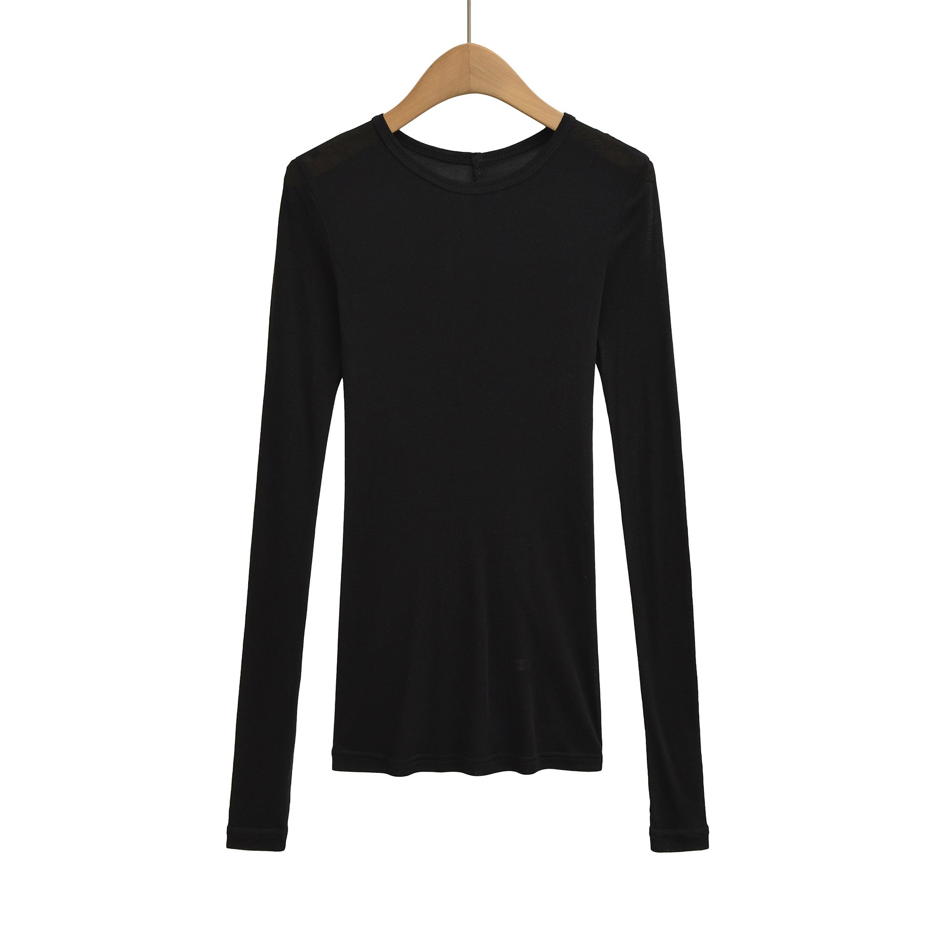 Round neck long sleeved cool thin Tencel casual base T-shirt