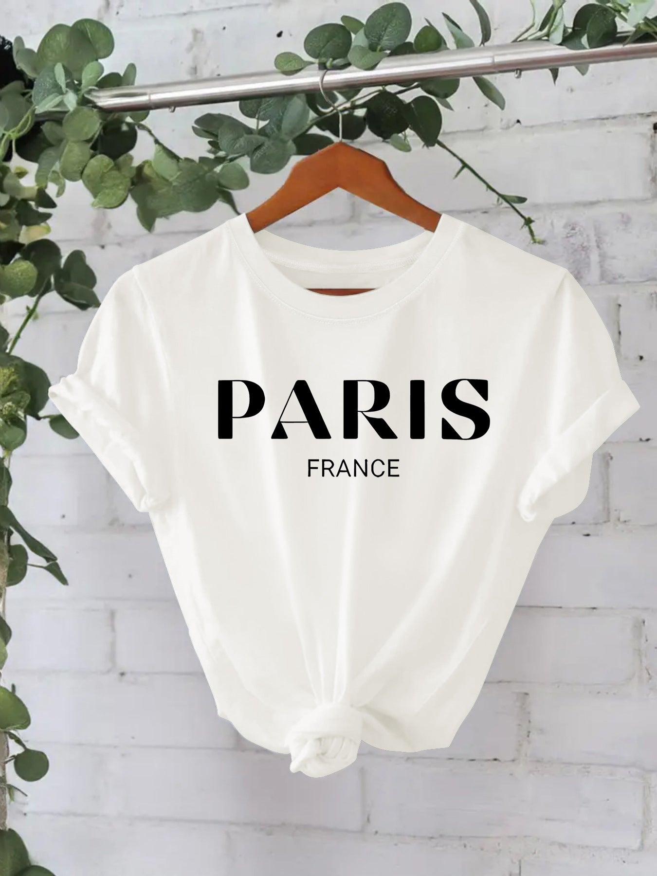 Paris printed round neck loose short sleeved shirt