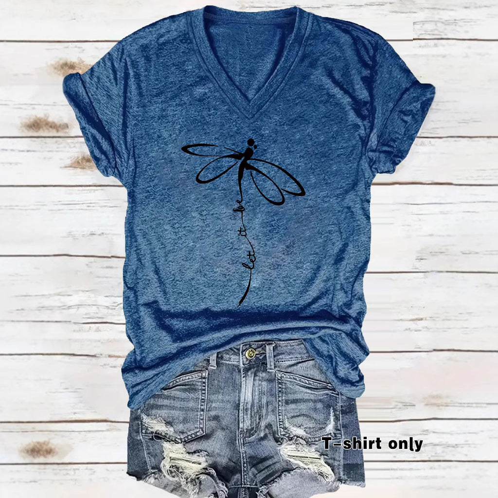Short sleeved dragonfly print