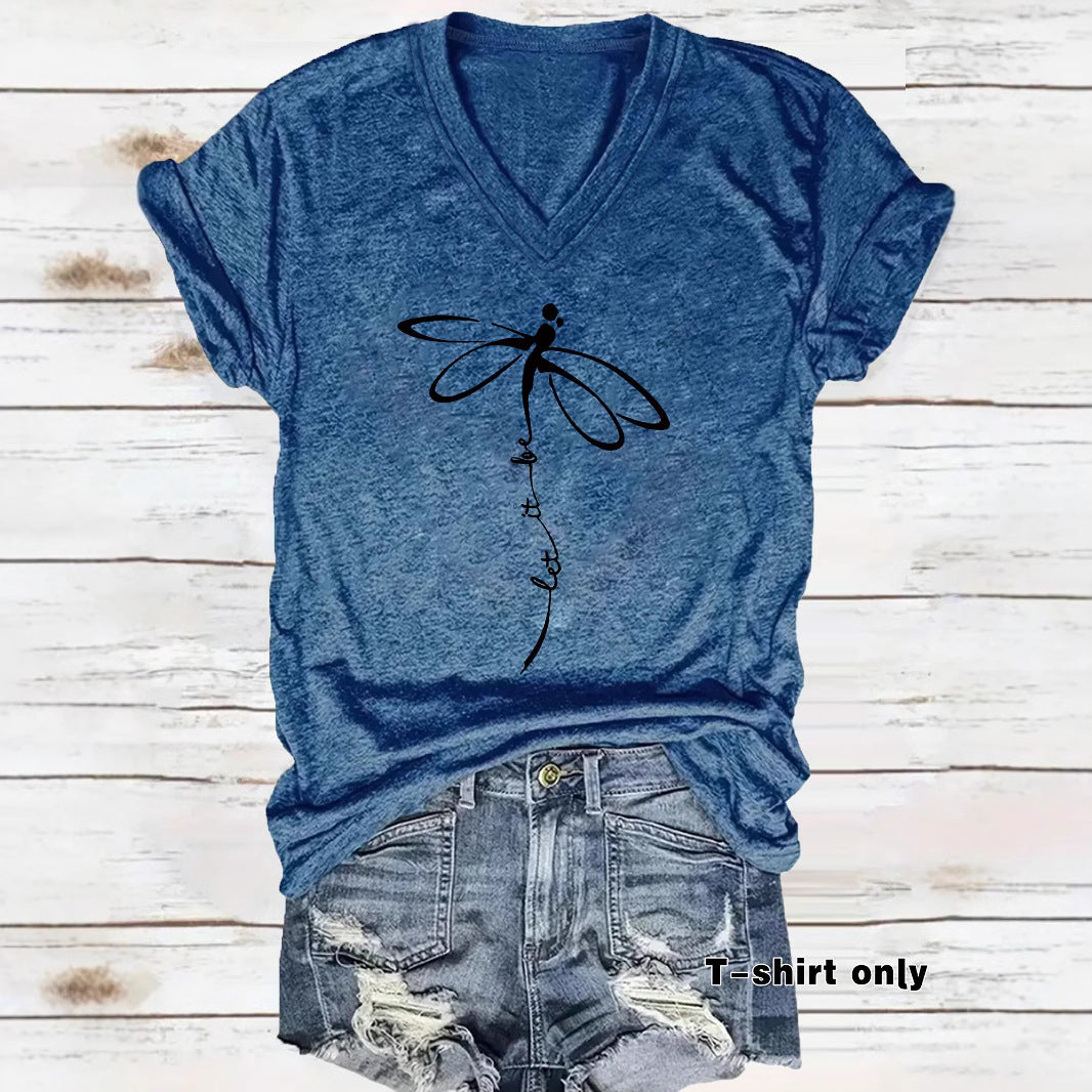 Short sleeved dragonfly print