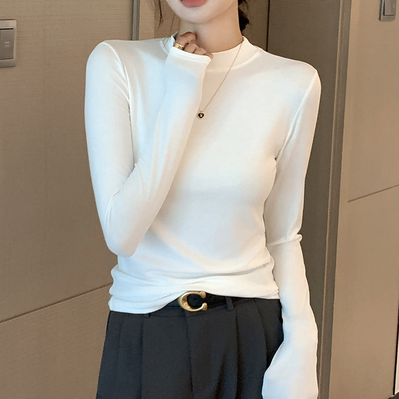 Women's long sleeved T-shirt with small stand up collar top