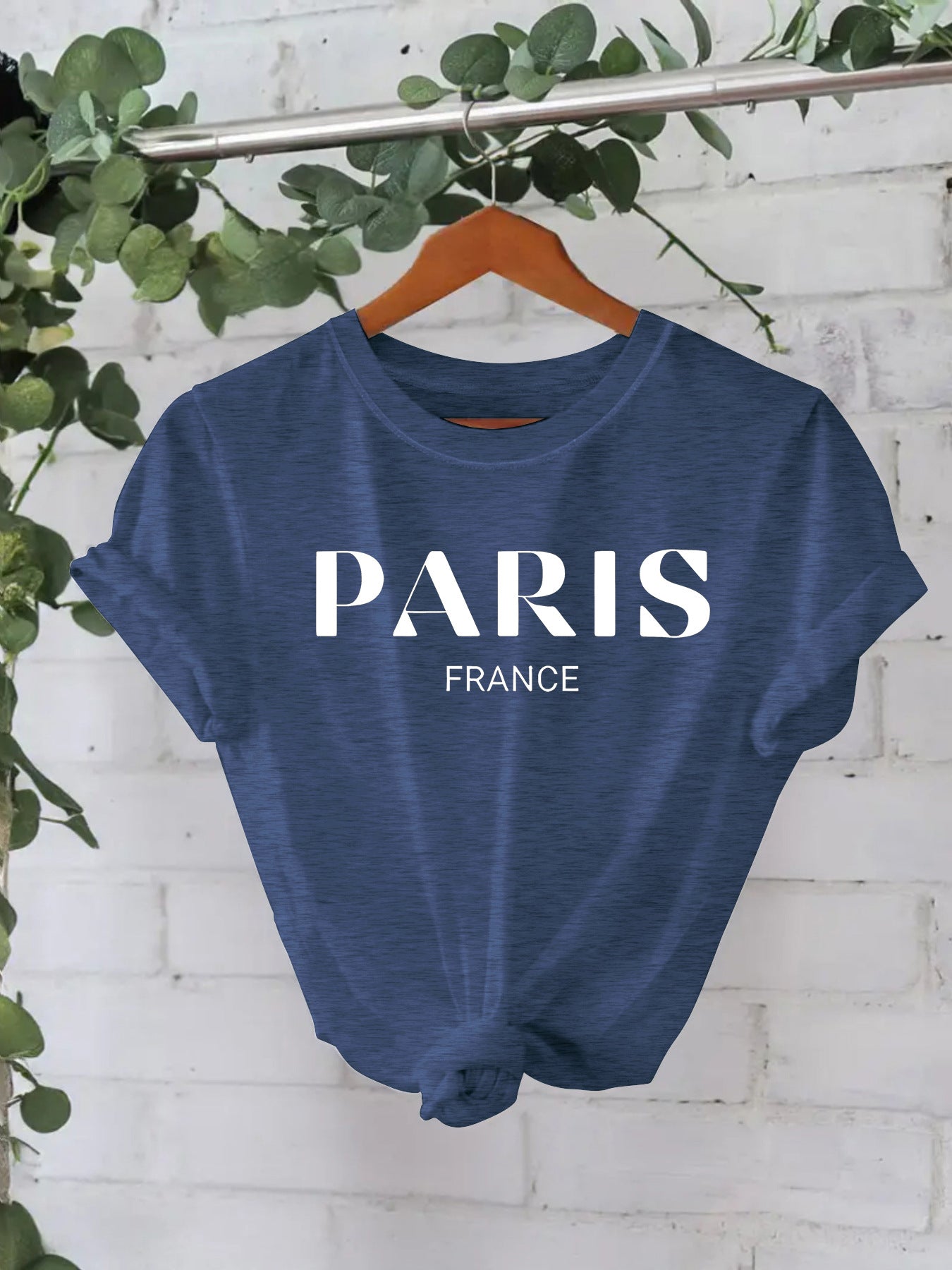 Paris printed round neck loose short sleeved shirt