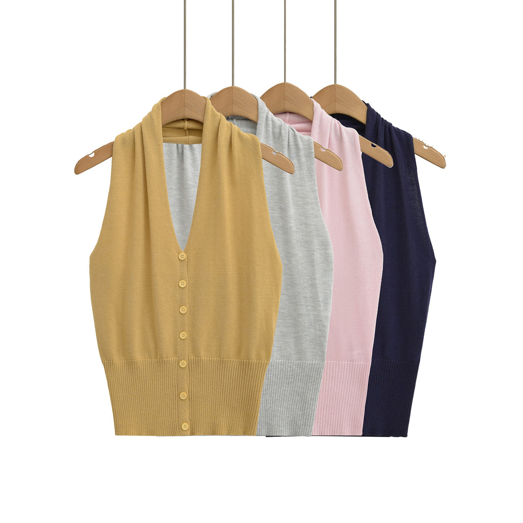 Sleeveless button up neck top