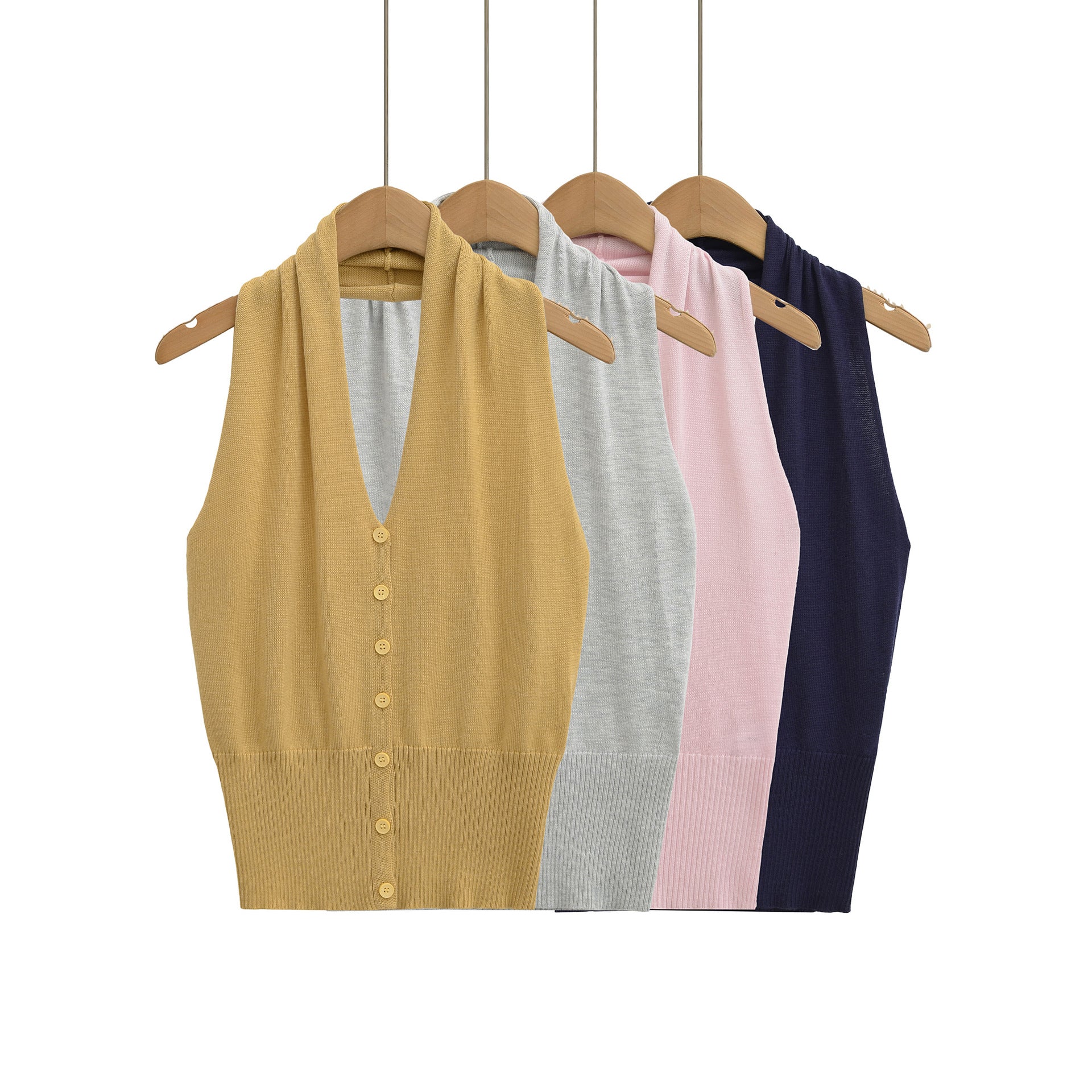Sleeveless button up neck top