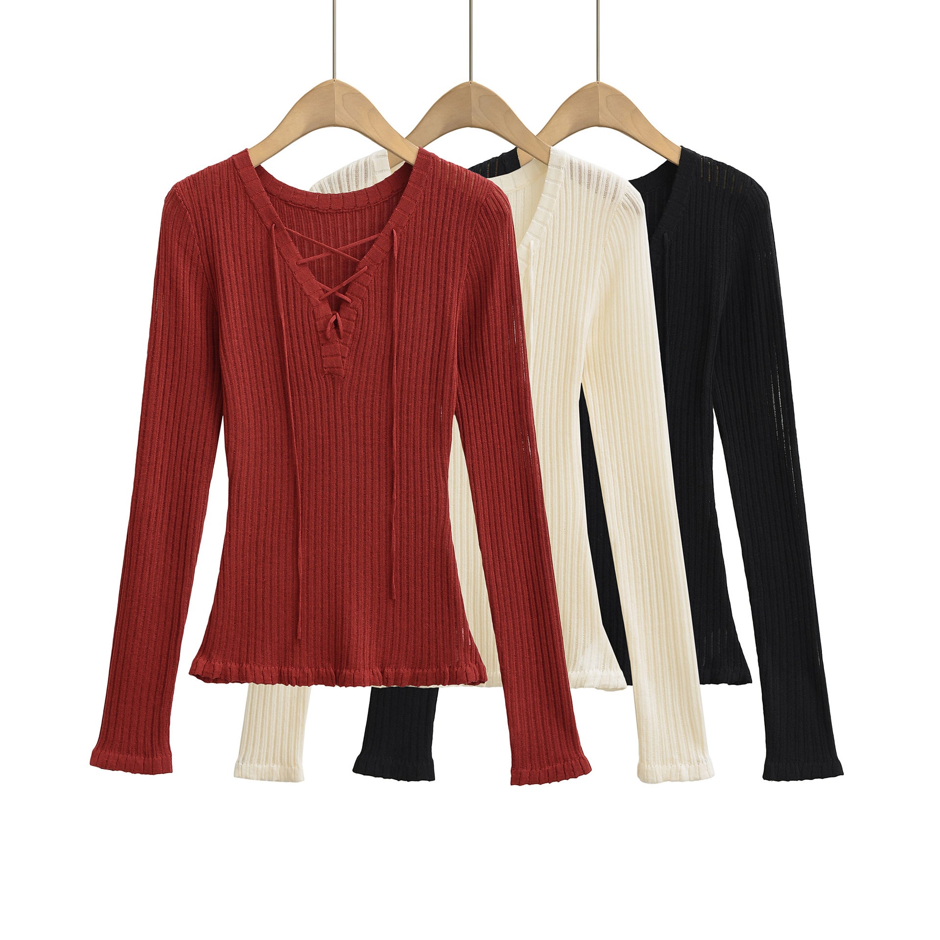 V-neck strap slim fit long sleeved top