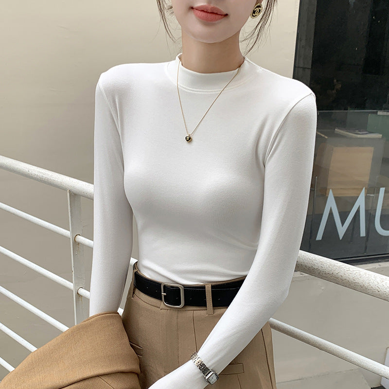 Half high neck slim fit long sleeved top