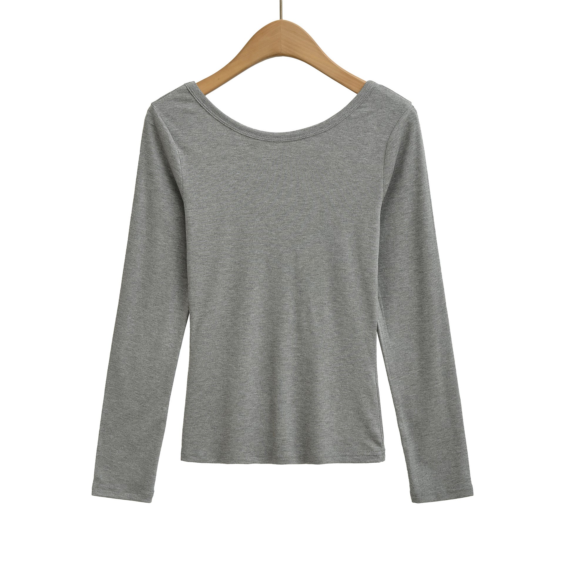 Low neck sexy backless elastic slim fit figure enhancing long sleeved T-shirt