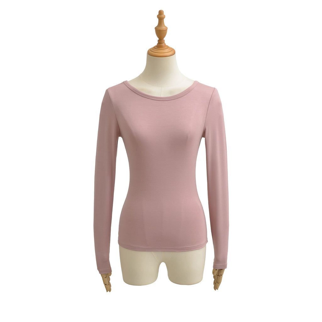 Low neck sexy backless elastic slim fit figure enhancing long sleeved T-shirt