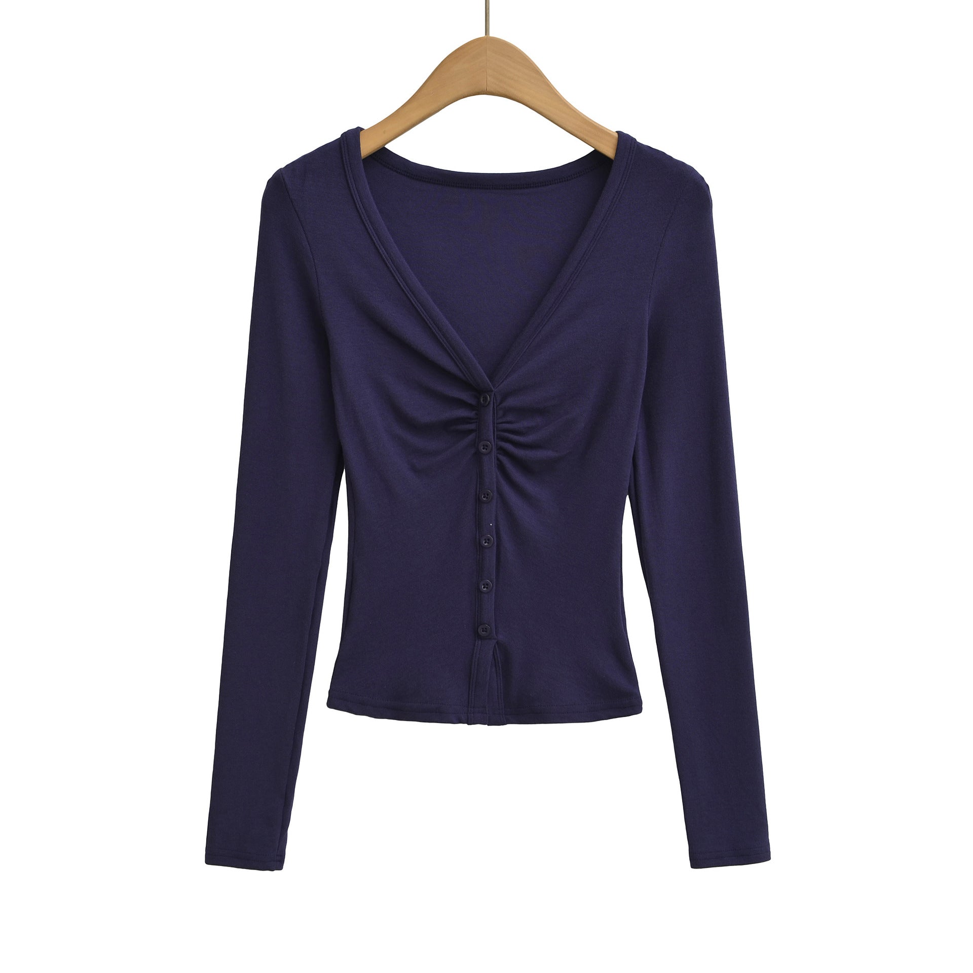 Sexy V-neck Long Sleeve Pleated Underwear T-shirt