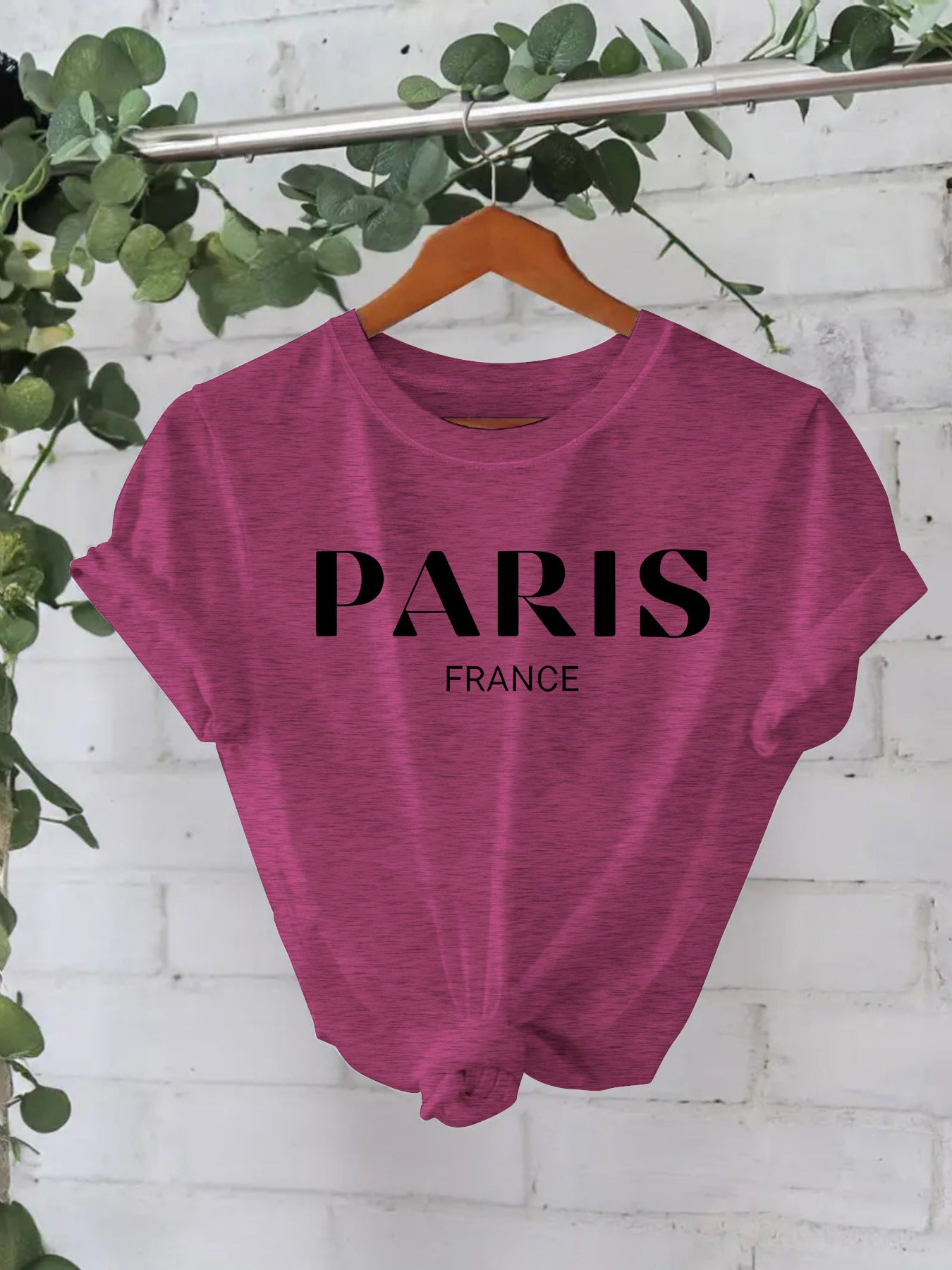 Paris printed round neck loose short sleeved shirt