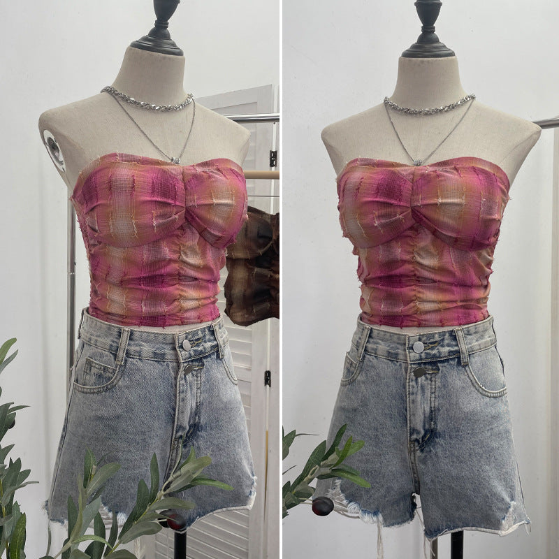 Elastic strapless short top