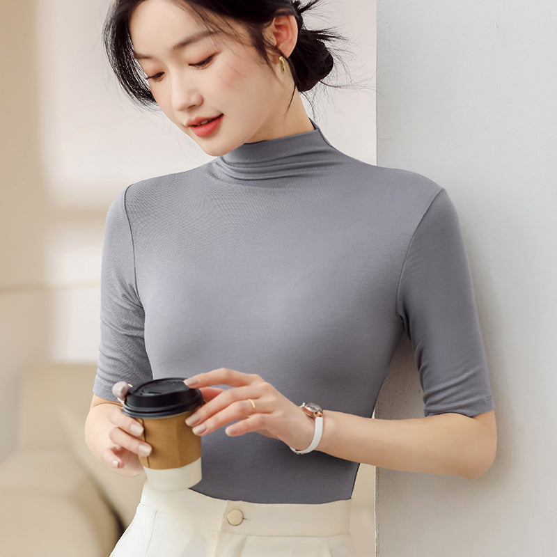 Slim fit T-shirt solid color top