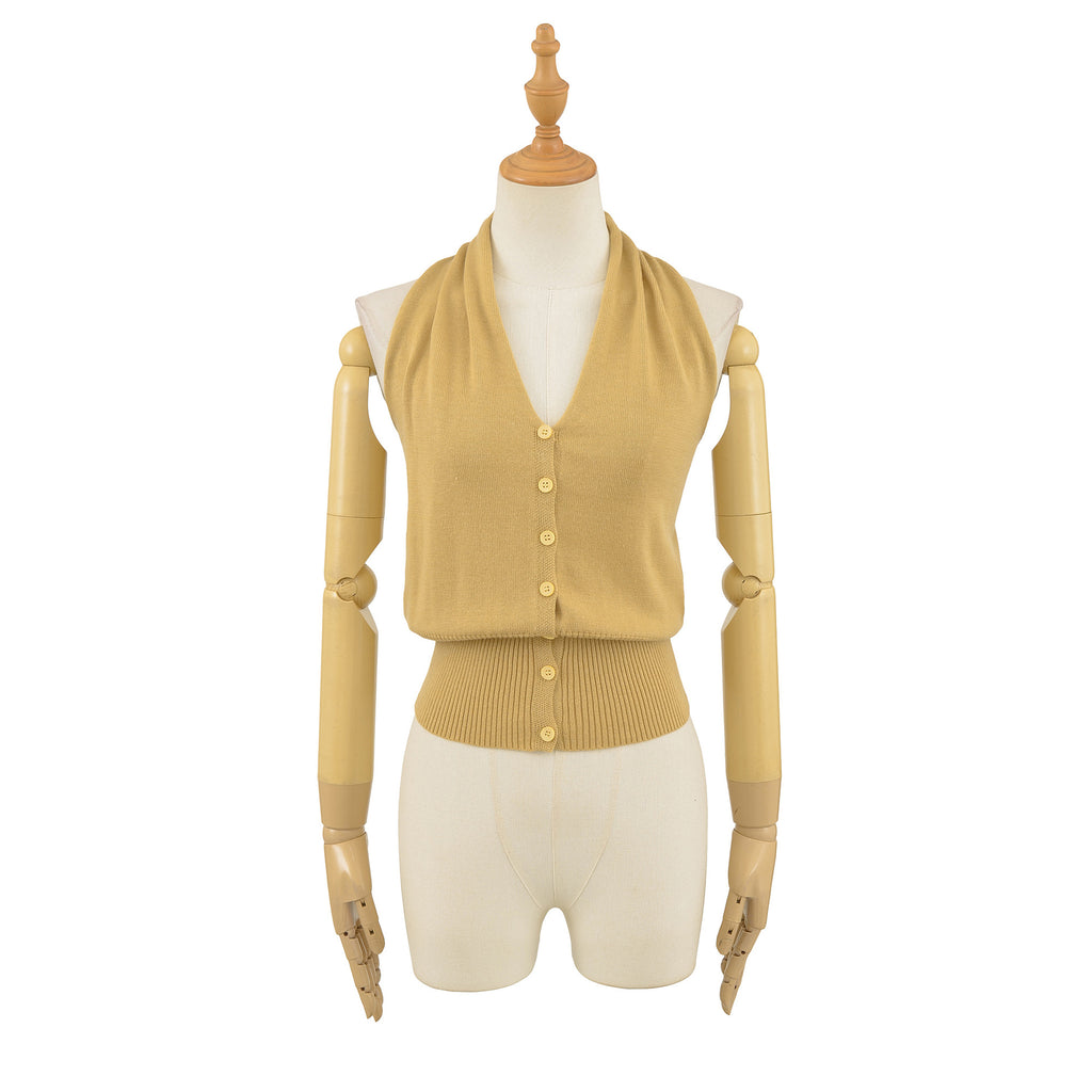 Sleeveless button up neck top