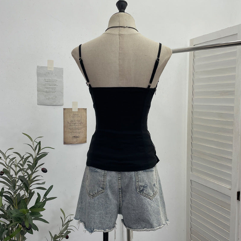 Three dimensional rose elastic strapless irregular short sleeveless top