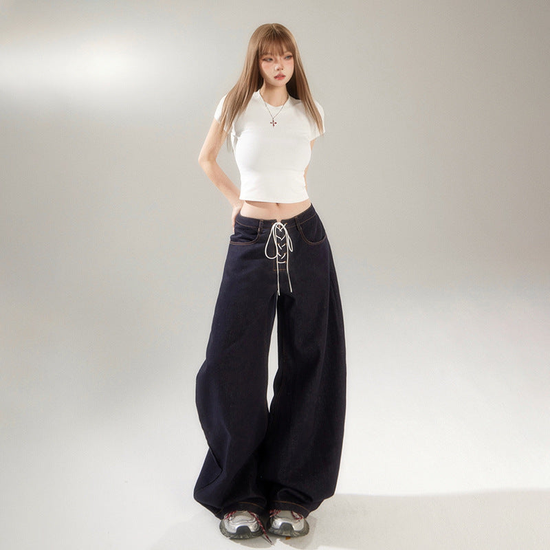 Loose Belted High-Waisted Wide-Leg Jeans Women's Banana Knife Pants