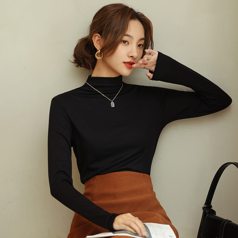 Half high neck long sleeved T-shirt top