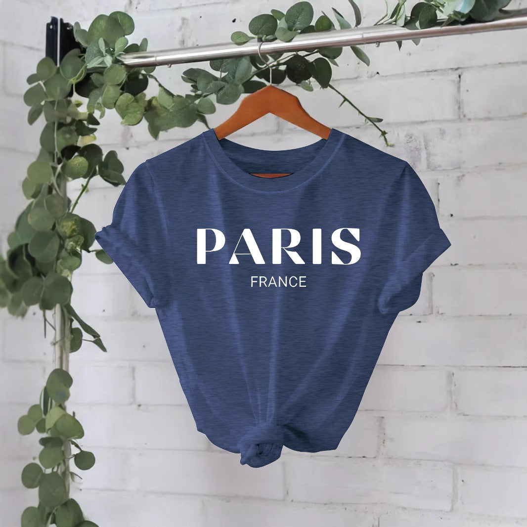 Paris printed round neck loose short sleeved shirt