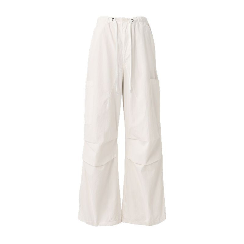 Pants for Women White High Waist Straight Loose Slim Fit Drawstring Casual Pants