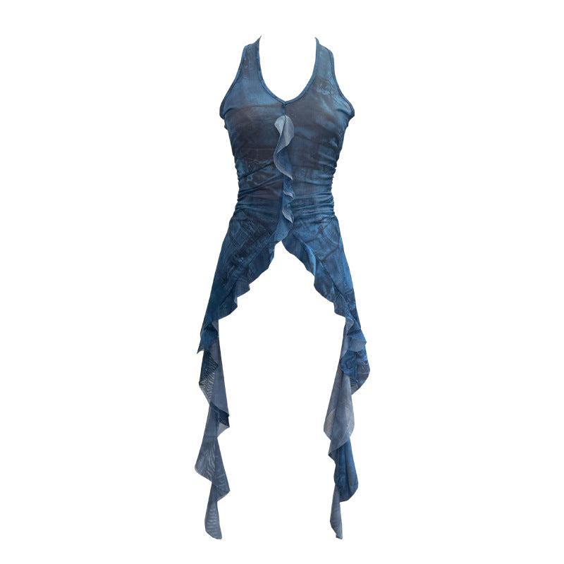 Tie dye neck hanging sleeveless top