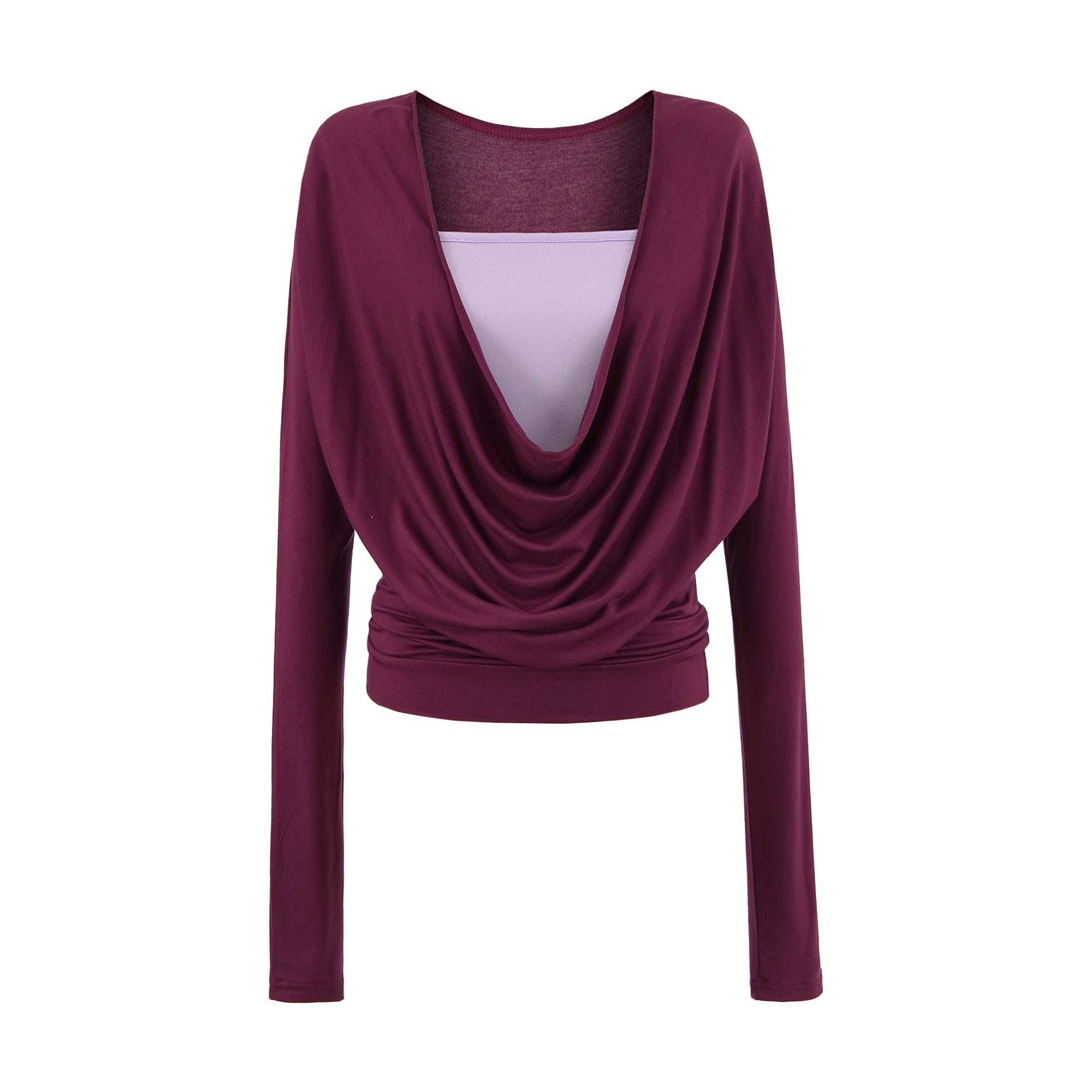 Swing collar contrasting fake two piece long sleeved top