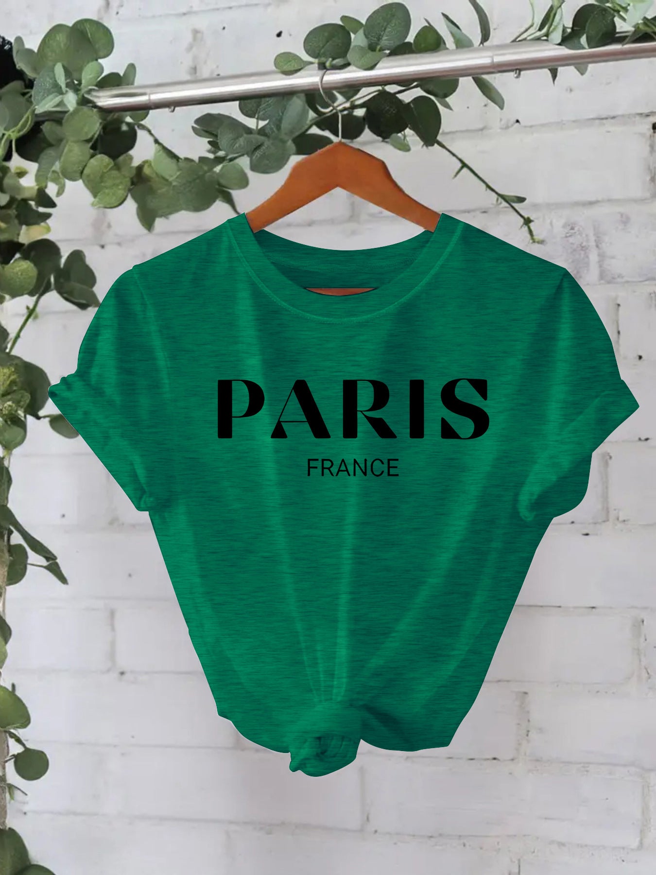 Paris printed round neck loose short sleeved shirt