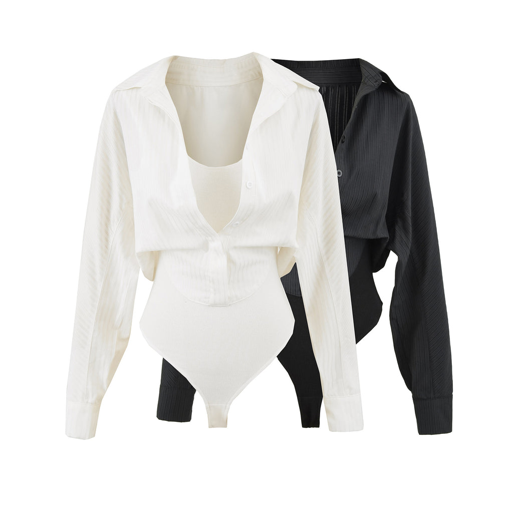 Slim fit waist cinched POLO collar top