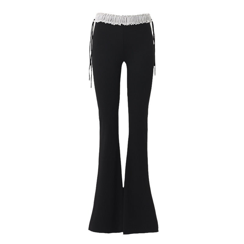Women's Lace Splicing Flared Casual Trousers Slim Fit Yoga Pants