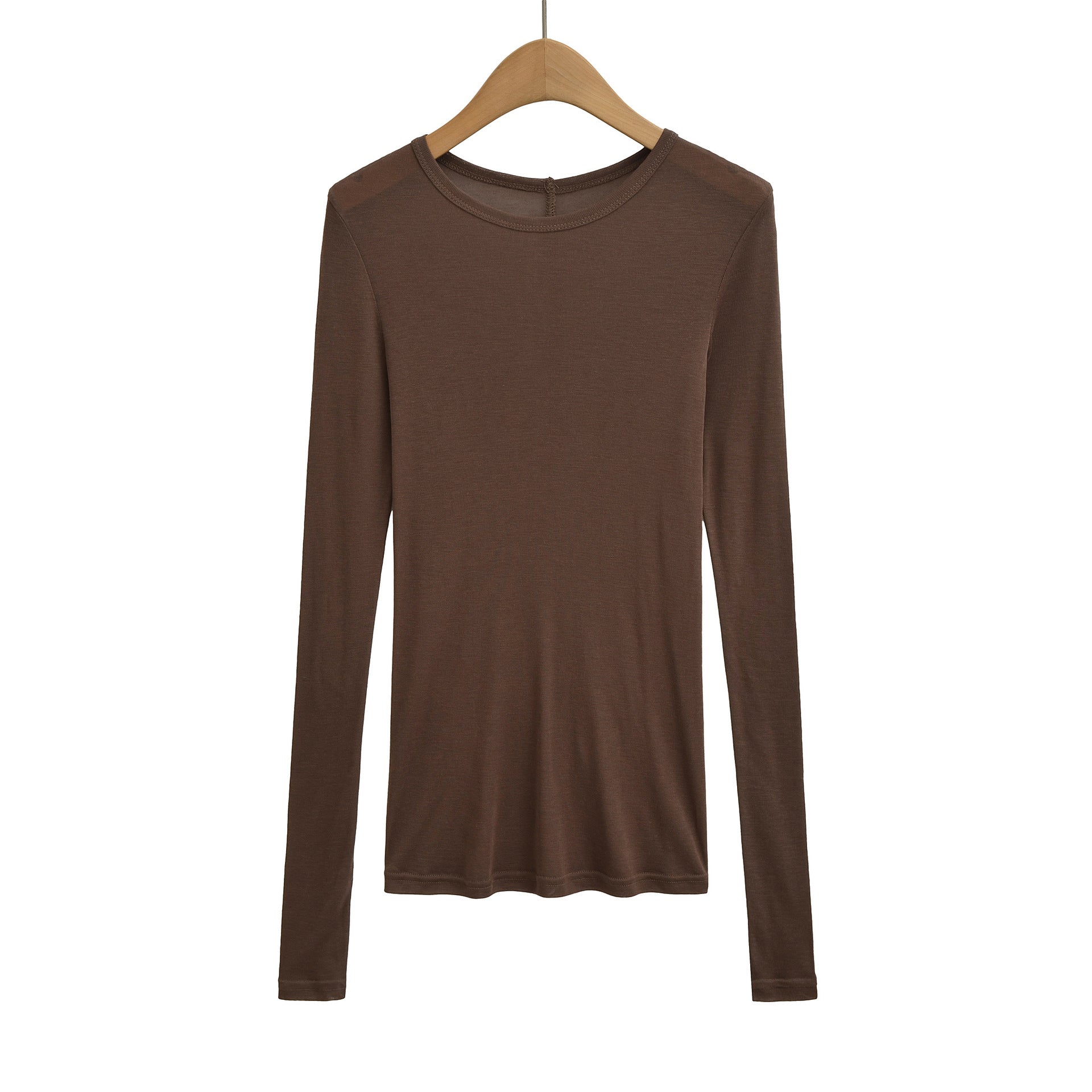 Round neck long sleeved cool thin Tencel casual base T-shirt
