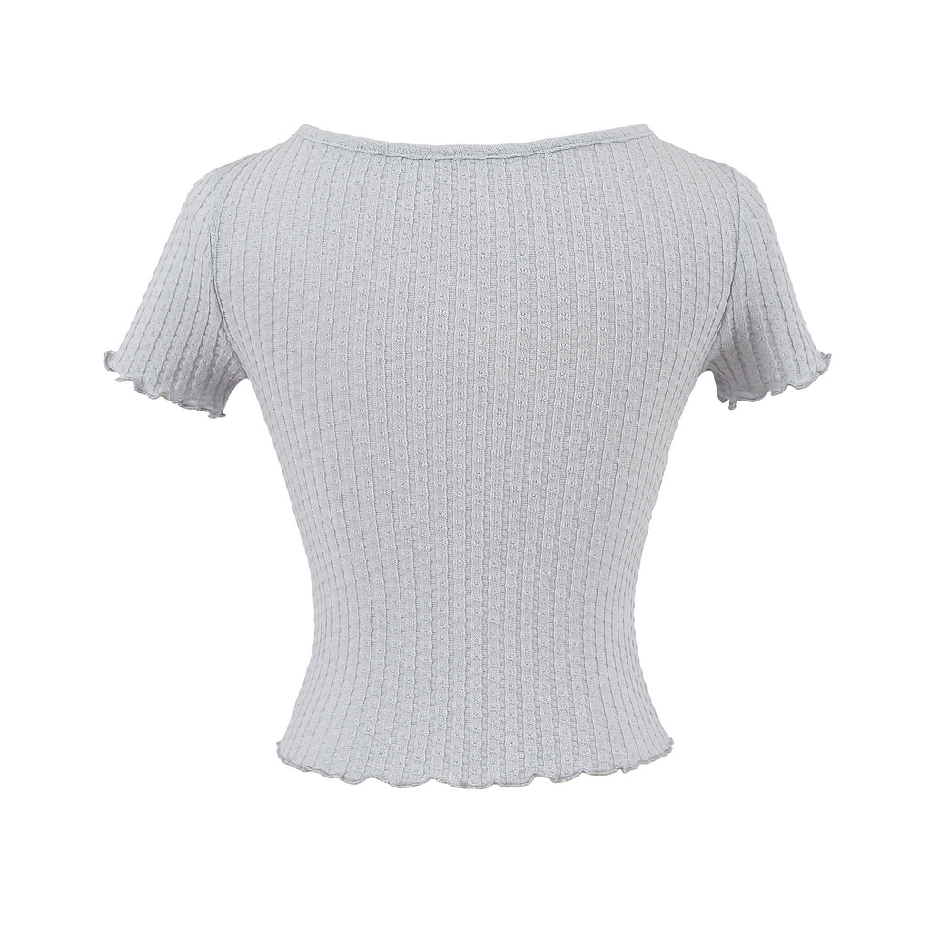 Black fungus edge short sleeved T-shirt for women