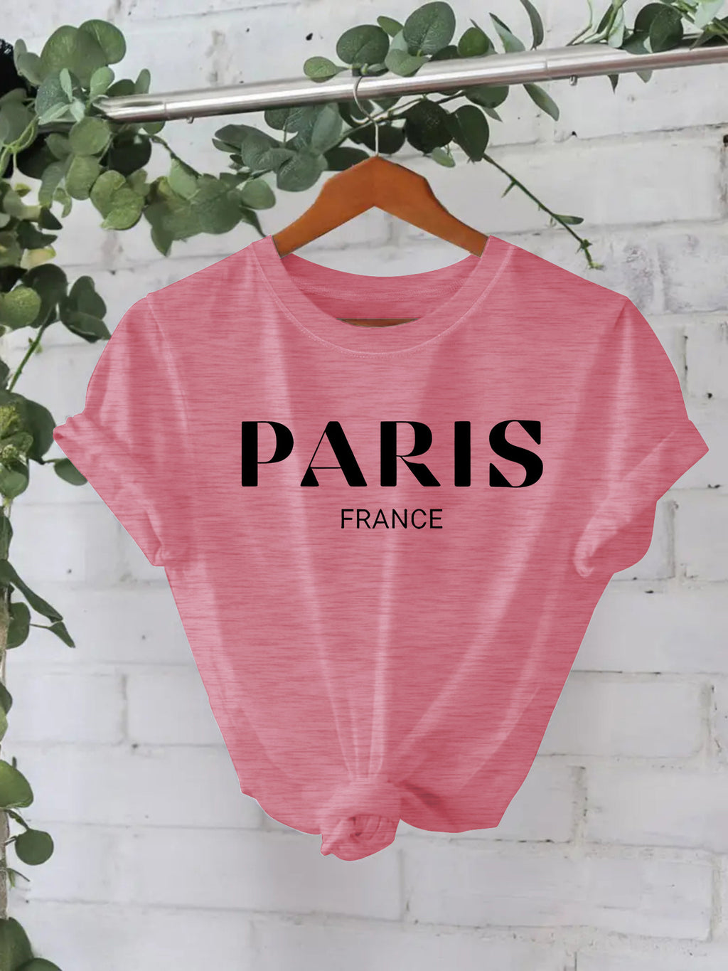 Paris printed round neck loose short sleeved shirt