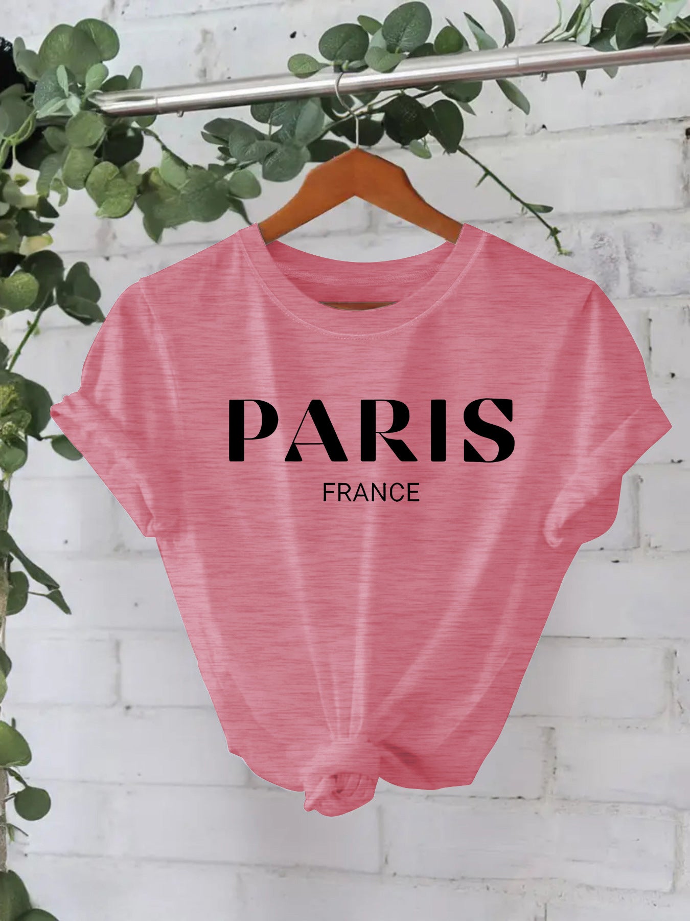 Paris printed round neck loose short sleeved shirt
