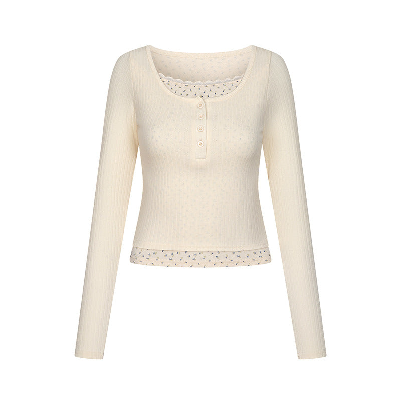 Lace U-neck long sleeved t-shirt for women