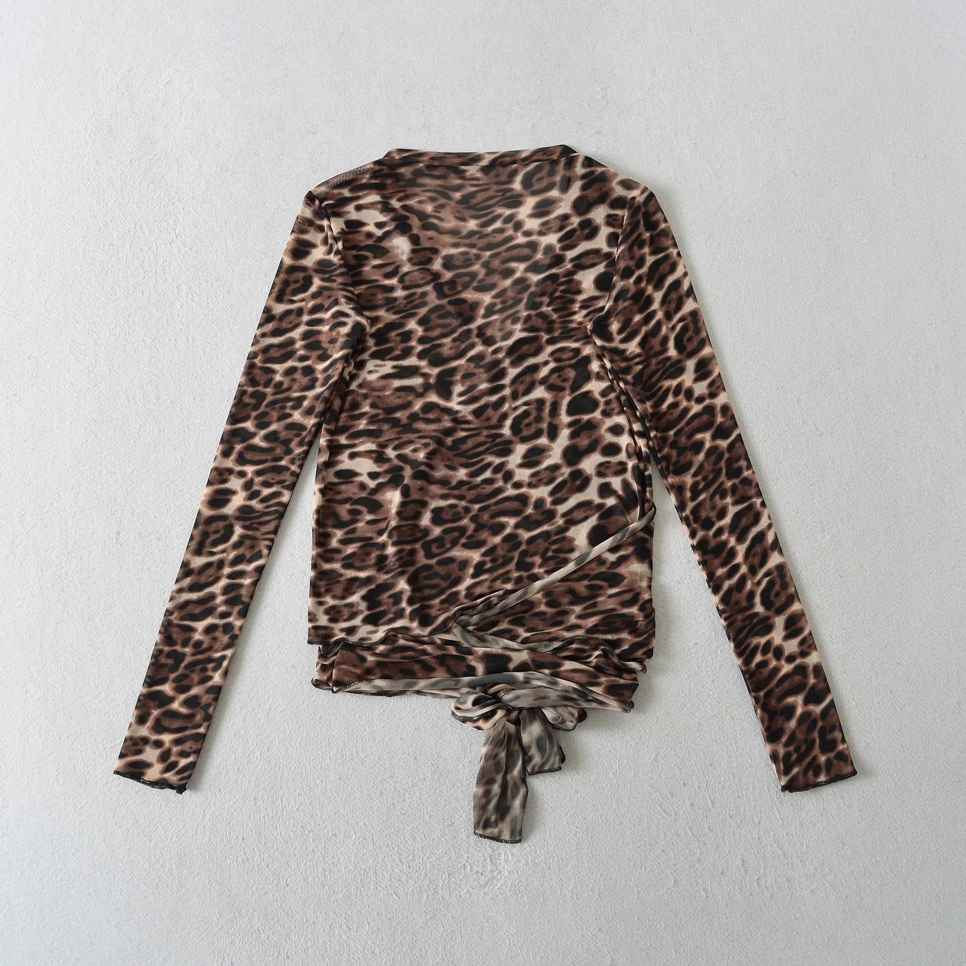 Leopard cross tie long sleeved top for women