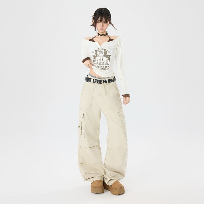 Women's Casual Pants Cleanfit Loose Multi-Pocket Functional Straight Leg Pants