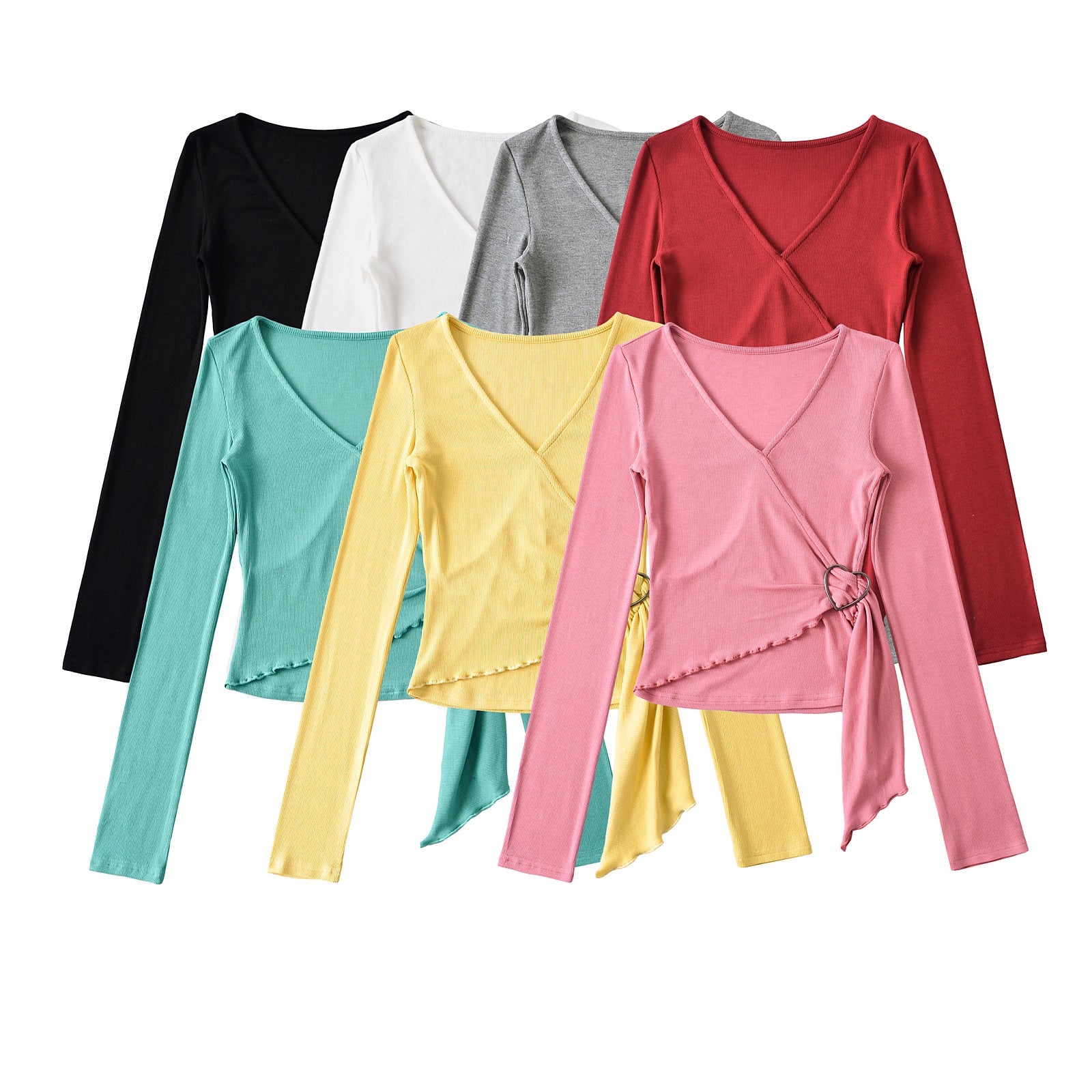 V-neck waist cinched top