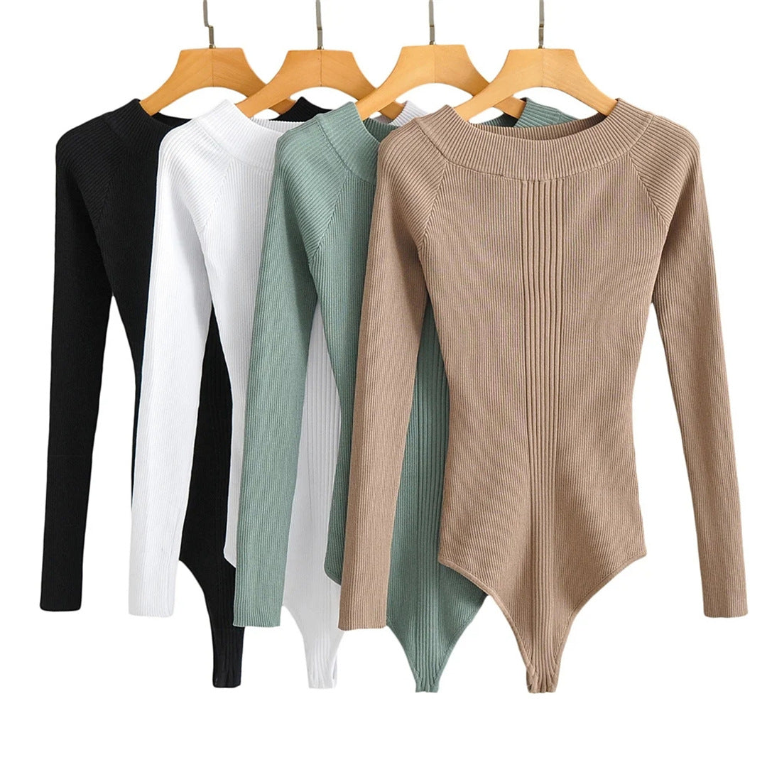 Solid Color  Long Sleeve Off-Shoulder Fitted  Casual, Elastic